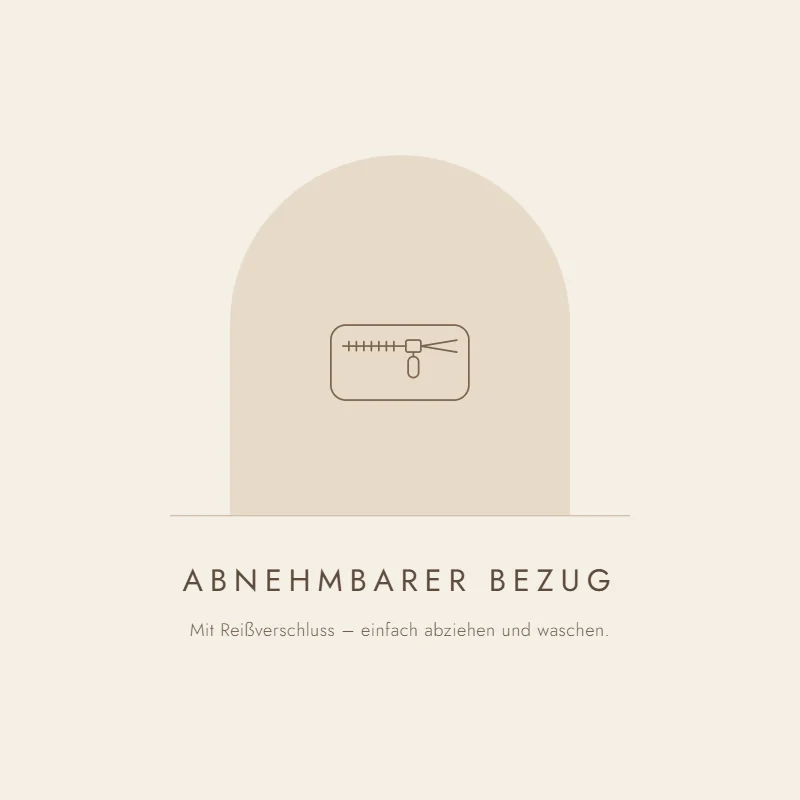 Abnehmbarer Bezug — Reißverschluss, abziehen und waschen